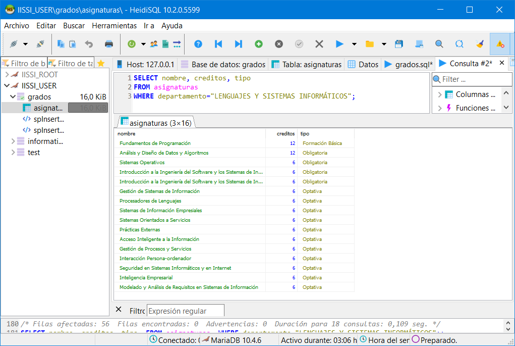 Consulta asignaturas